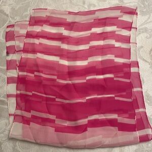 Contemporary 100% Silk Scarf Watermelon Pink & White Stripe 60” x 25”